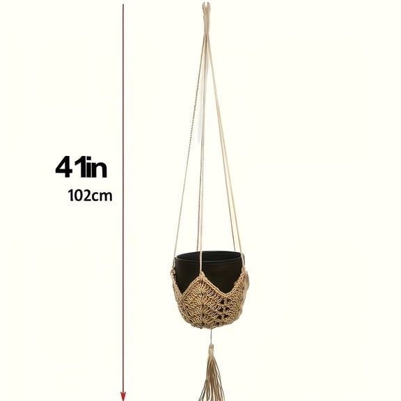 Bohemian Macrame Plant Hanger with Tassels, Cotton Rope Hanging Basket, 1 Piece