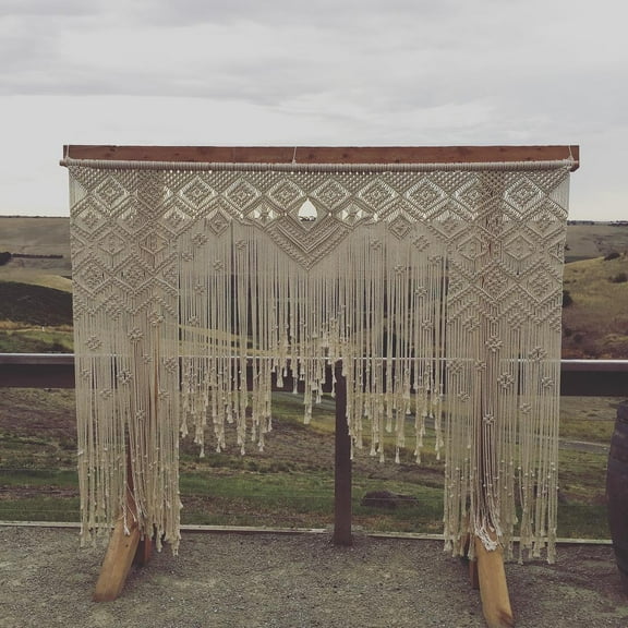 Bohemian Macrame Wedding Backdrop Decor Boho Chic Macrame Wall Hanging Style Macrame Tapestry Macrame Curtain & Macrame Arch (W 80 X L 65 inches)