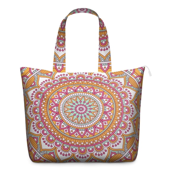Bohemian Mala Art Duffel Indian Style Trippy Meditation Travel Tote, Abstract Geometric Pattern Weekender Bag for Zen Spiritual Energy