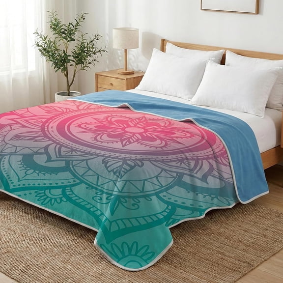 Bohemian Mandala 2-in-1 Reversible Summer Quilt, Dual Sided Warm Milk Velvet and Cool Duvet, Lightweight Breathable All-Season Comforter for Hot Sleepers & Night Sweats 30" x 40"