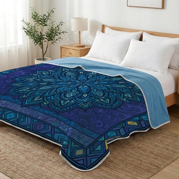 Bohemian Mandala 2-in-1 Reversible Summer Quilt, Dual Sided Warm Milk Velvet and Cool Duvet, Lightweight Breathable All-Season Comforter for Hot Sleepers & Night Sweats 30" x 40"
