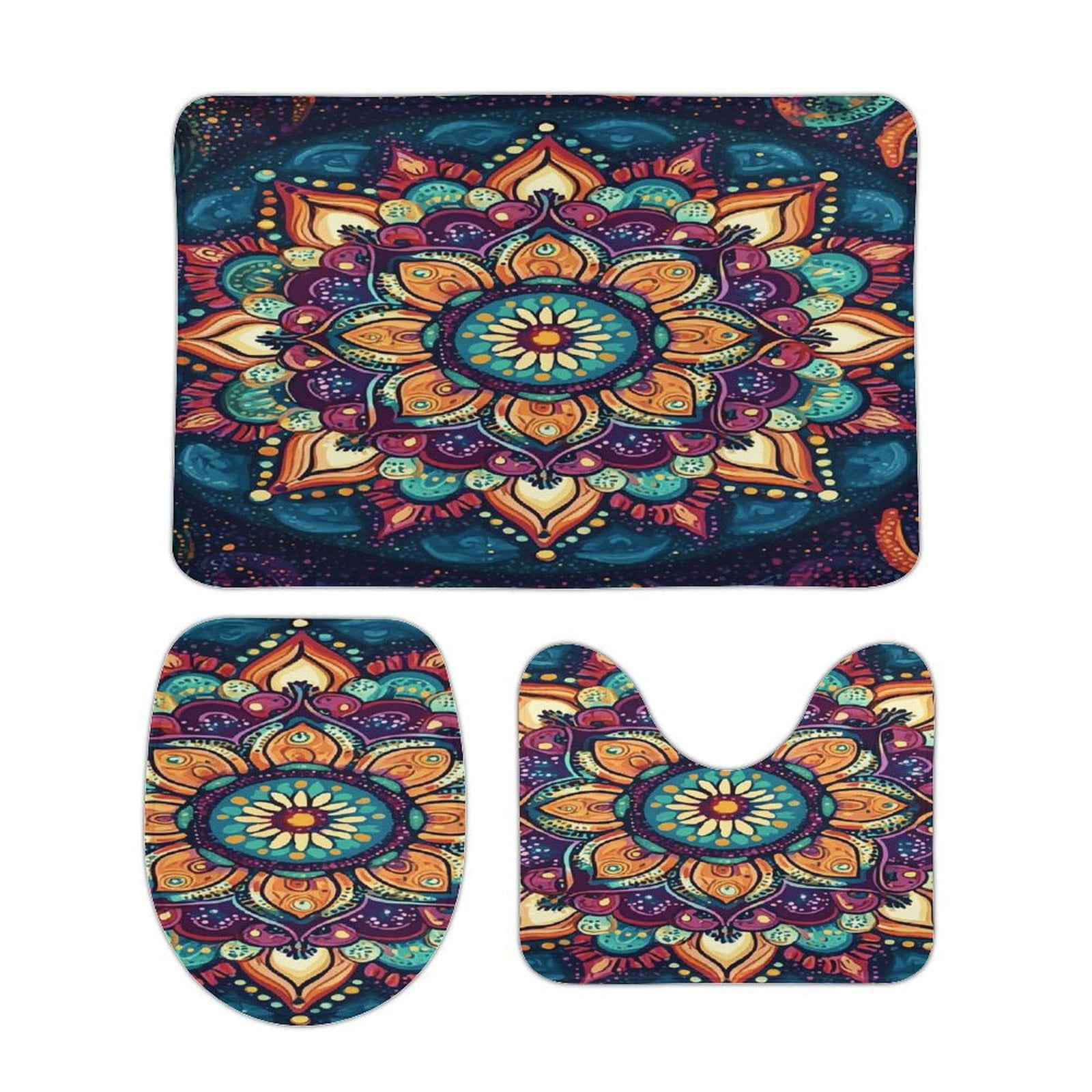 Bohemian Mandala (51) Bathroom Rugs Set 3 Piece with Non-Slip Bath Rugs ...