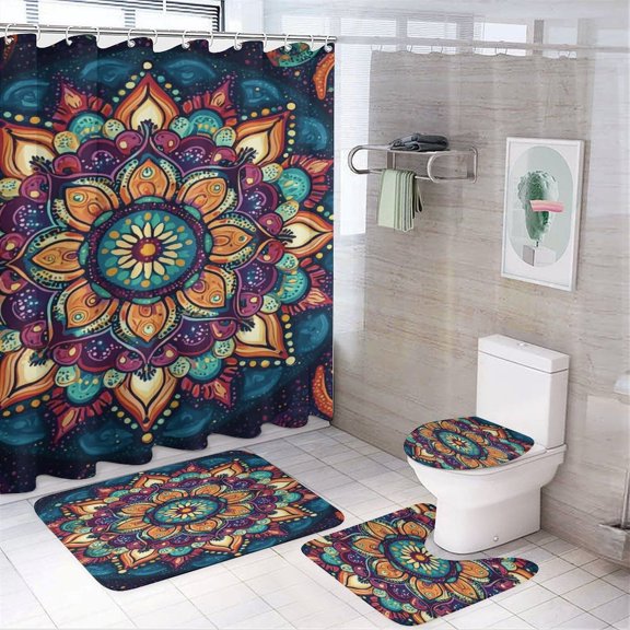Bohemian Mandala (51) Shower Curtain Waterproof Bathroom Curtain Anti-slip Bath Mat Set Toilet Rugs Carpet