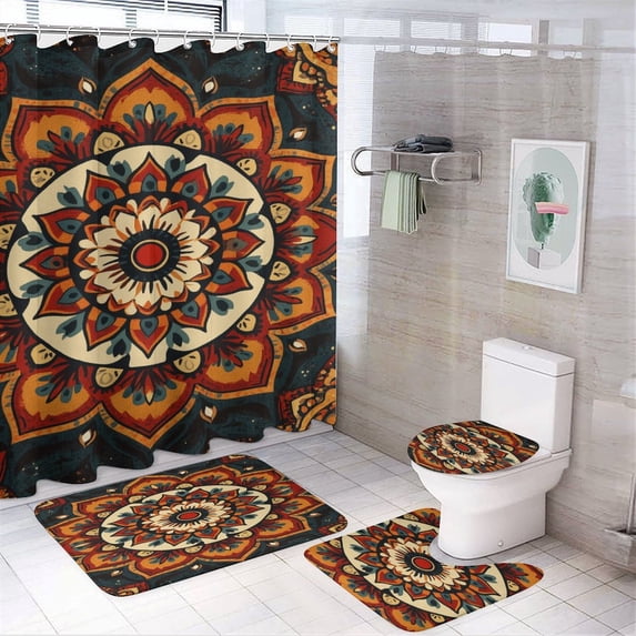 Bohemian Mandala (6) Shower Curtain Set Waterproof Bathroom Toilet Seat Cover Bath Non-slip Mat Rug Carpet Bath Decor 4pcs