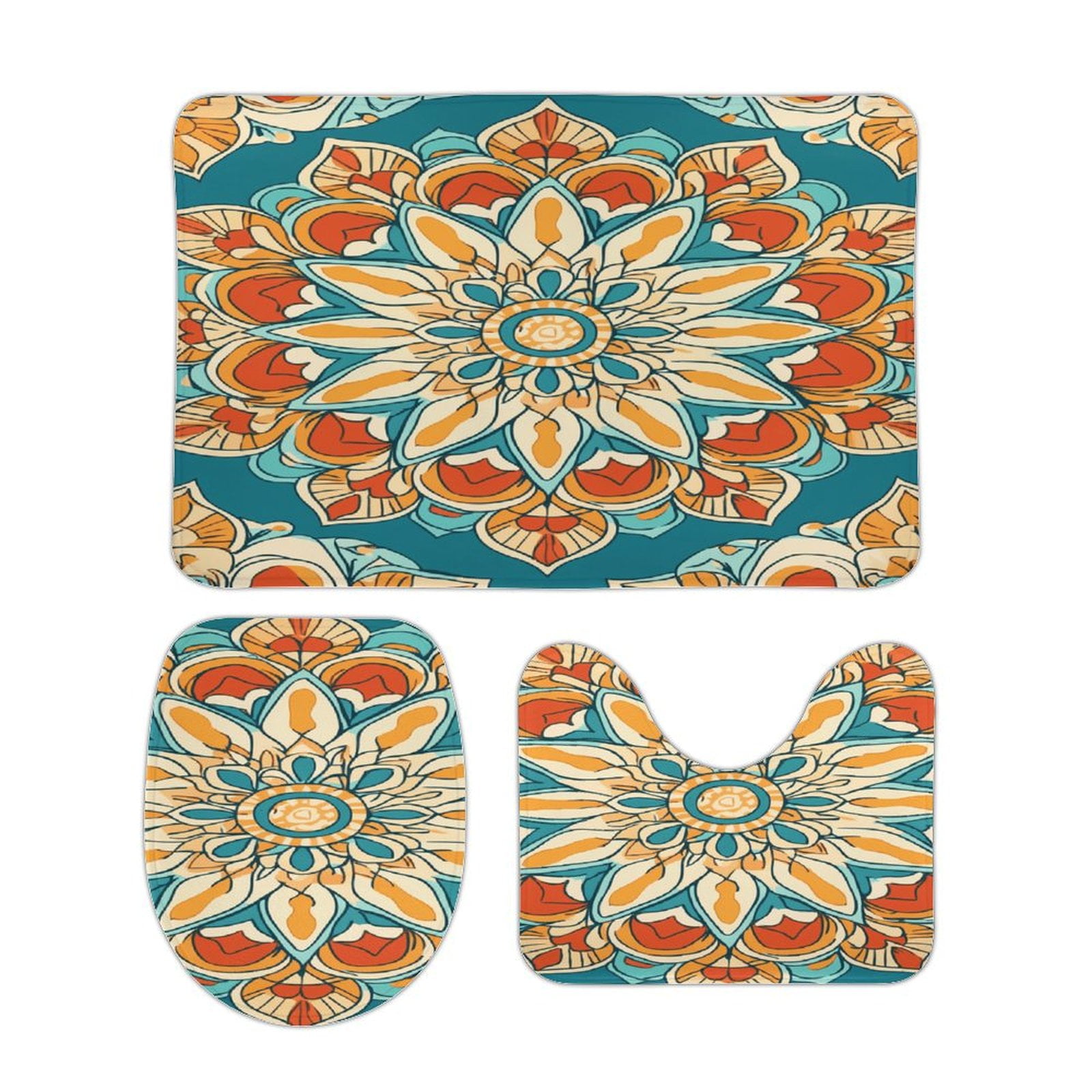 Bohemian Mandala (62) Bathroom Rugs Set 3 Piece with NonSlip Bath Rugs