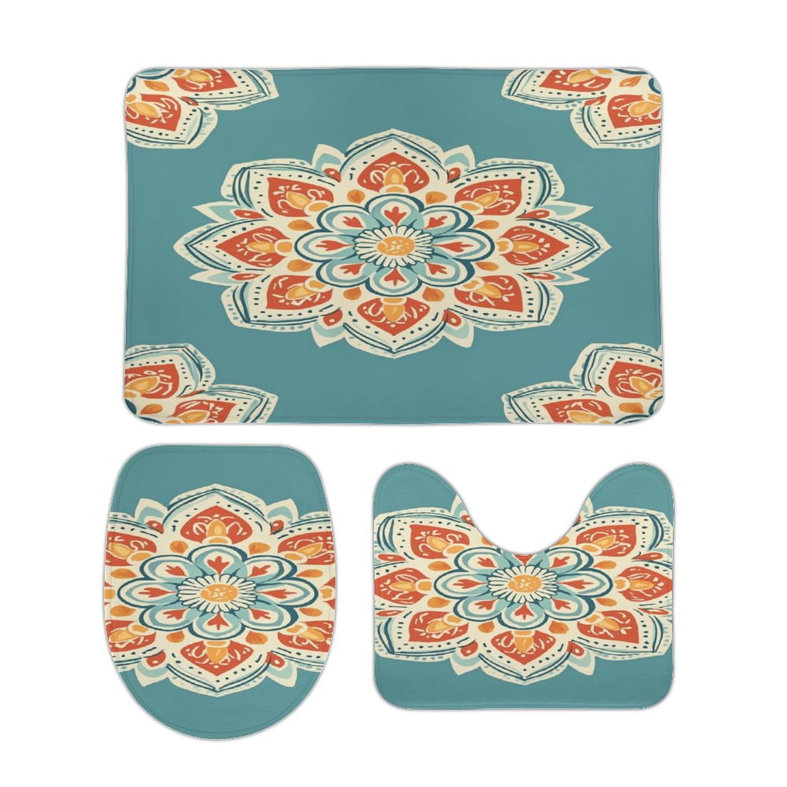 Bohemian Mandala (64) Bathroom Rugs Set 3 Piece with Non-Slip Bath Rugs ...