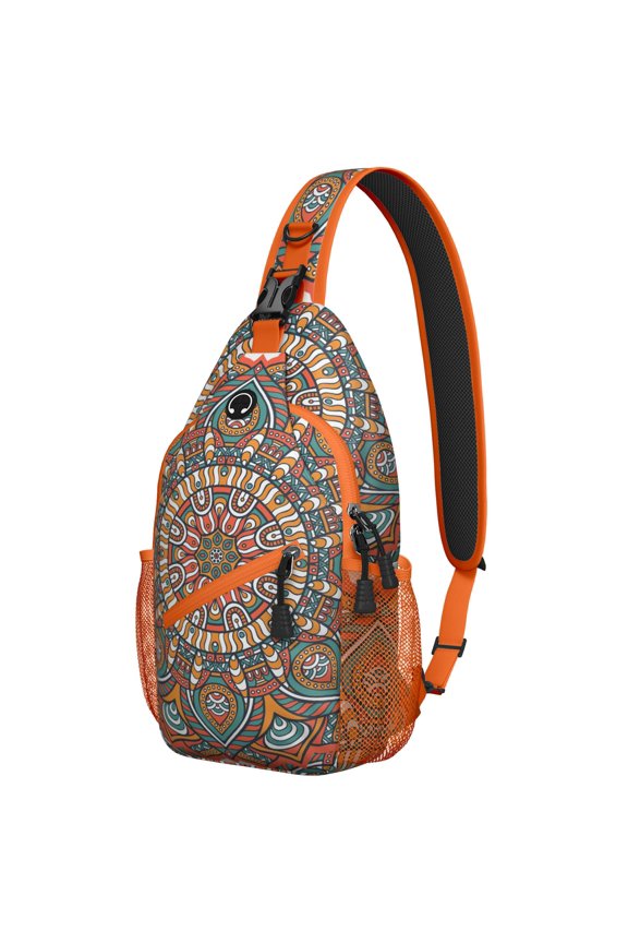 Bohemian Mandala Art Sling Backpack, Trippy Crossbody Shoulder Bag with Psychedelic Geometric Design, Lightweight Travel Daypack for Healing