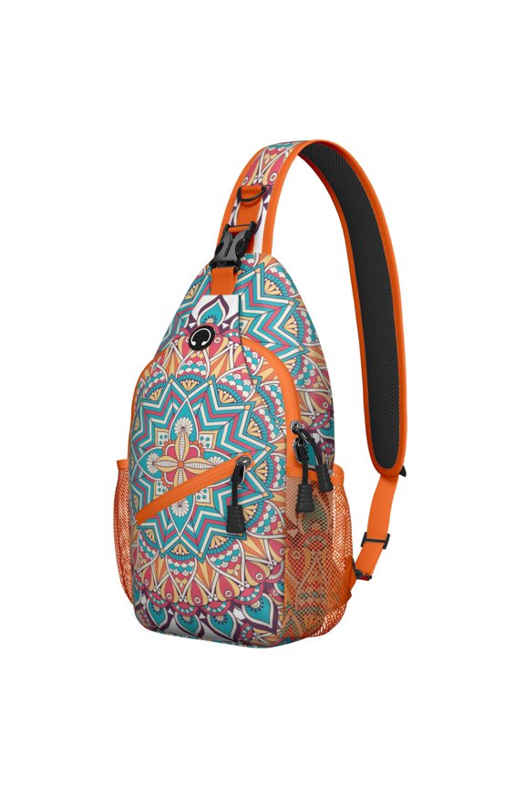 Bohemian Mandala Art Sling Backpack, Trippy Crossbody Shoulder Bag with Psychedelic Geometric Design, Lightweight Travel Daypack for Healing