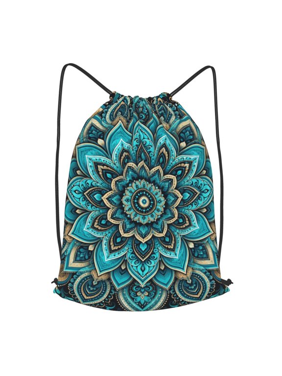 Bohemian Mandala Artwork Drawstring Backpack Gym String Bag Sports Sackpack Cinch Sack, S