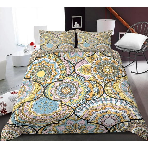 Bohemian Mandala Bedding Set King Size Boho Duvet Cover with Pillowcase 2/3Pcs Soft Quilt Cover Polyester Comforter Cover