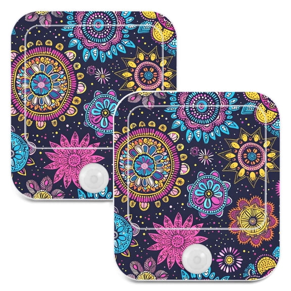 Bohemian Mandala Flower 2 Pack LED Motion Sensor Night Light Plug into Wall Auto Dusk to Dawn Adjustable Brightness for Kids Bedroom Hallway Nursery Room