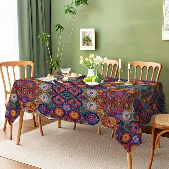 Bohemian Mandala Geometry Washable TableCloth for Wedding Party Dining Banquet Decoration Luxuriou Table Table Protector Cloth