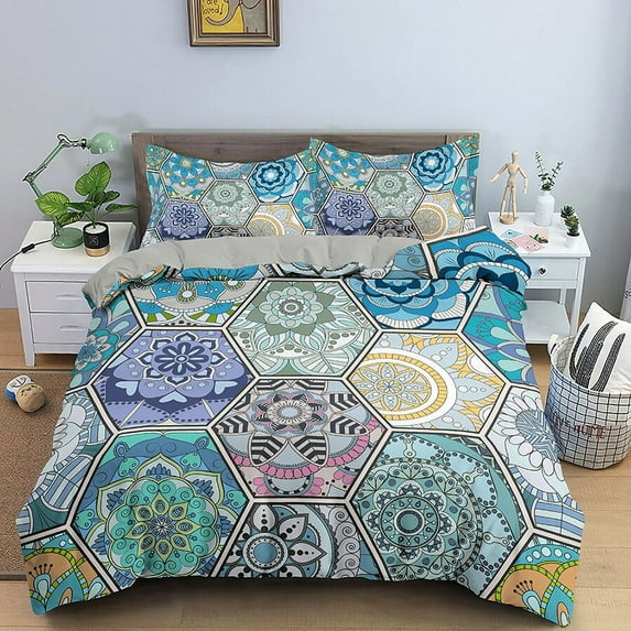 Bohemian Mandala King Duvet Cover Boho Ethnic Style Bedding Set Modern Geometric Floral Soft 2/3pcs Polyester Quilt Cover