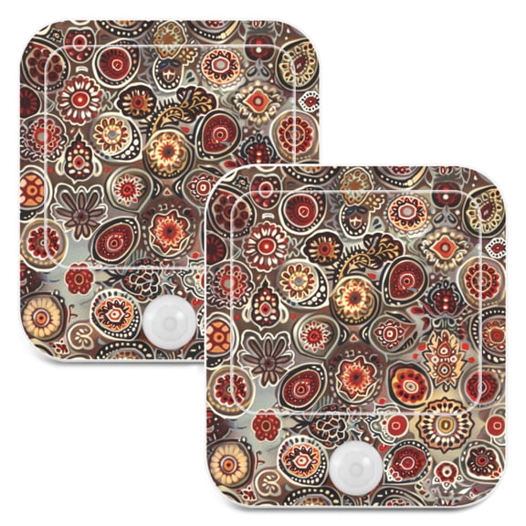 Bohemian Mandala Paisley Rustic 2 Pack LED Motion Sensor Night Light Plug into Wall Auto Dusk to Dawn Adjustable Brightness for Kids Bedroom Hallway Nursery Room