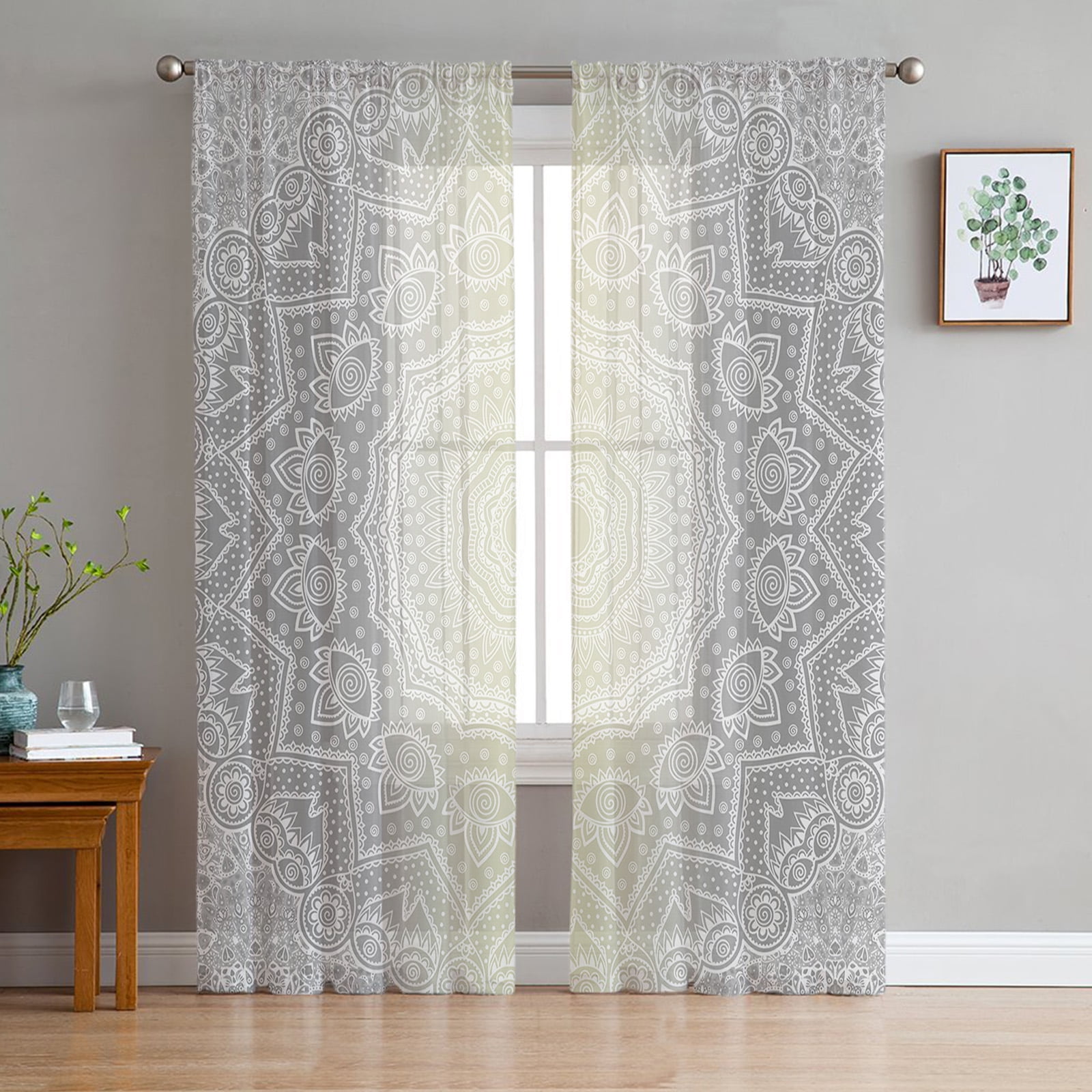 Bohemian Mandala Pattern Sheer Curtains for Living Room Bedroom Modern ...