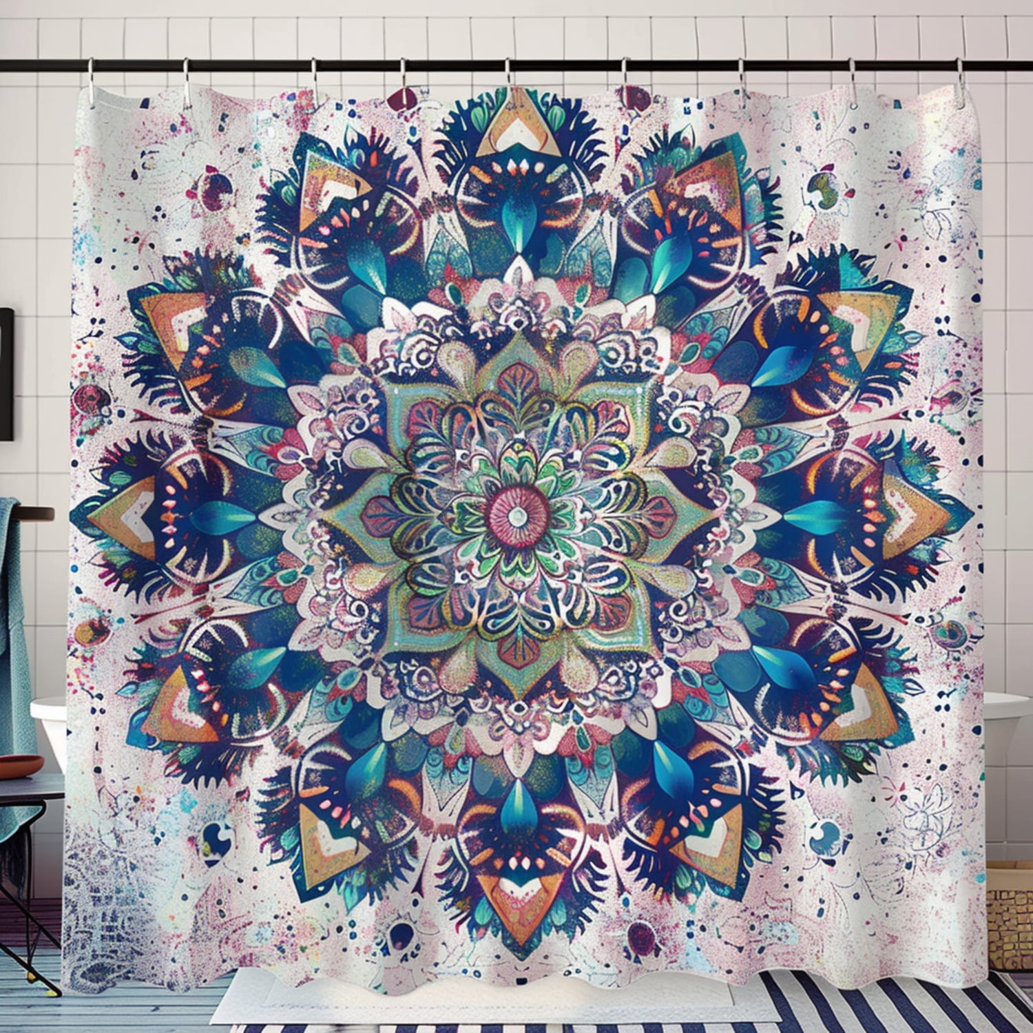 Bohemian Mandala Peacock Feather Shower Curtain Serene Nature-Inspired ...