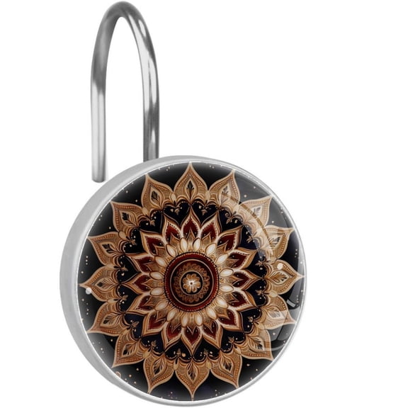 Bohemian Mandala Shower Curtain Hooks Round Crystal Glass, Set of 12 Shower Curtain Rings - Shower Hooks for Curtain Shower Rings