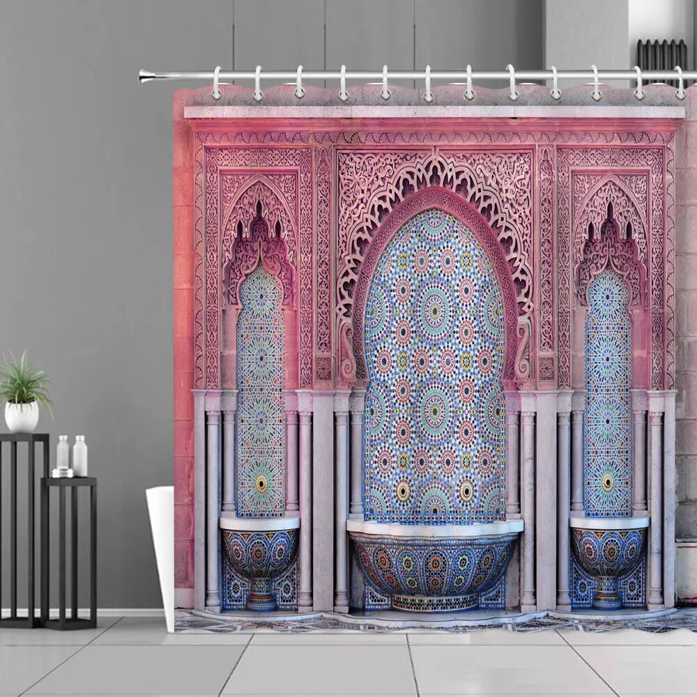 Bohemian Mandala Shower Curtain Morocco National Style Antique Door