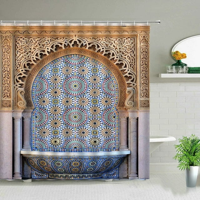 Bohemian Mandala Shower Curtain Morocco National Style Antique Door