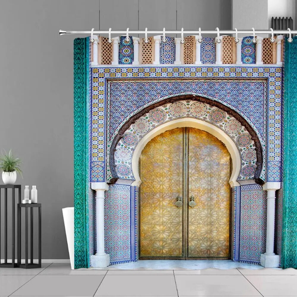 Bohemian Mandala Shower Curtain Morocco National Style Antique Door