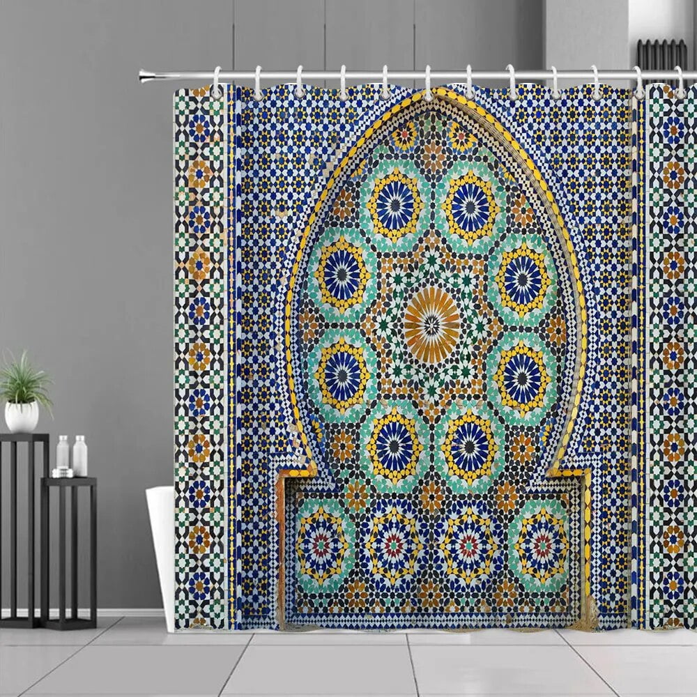 Bohemian Mandala Shower Curtain Morocco National Style Antique Door