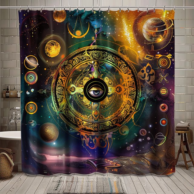 Bohemian Mandala Shower Curtain with Cosmic and Spiritual Elements
