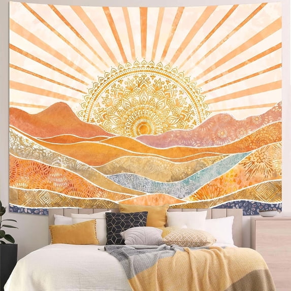 Bohemian Mandala Sunrise Wall Tapestry, Abstract Mountain Scenery Tapestries for Home Decoration, Boho Tapestry