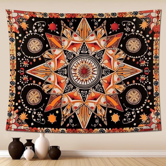 Bohemian Mandala Tapestry Boho Floral Vine Celestial Sun Moon Tapestry Peacock Burning Sun Medallion Print Tapestry for Bedroom Dorm Living Room Decor (40 X 30 Inches)