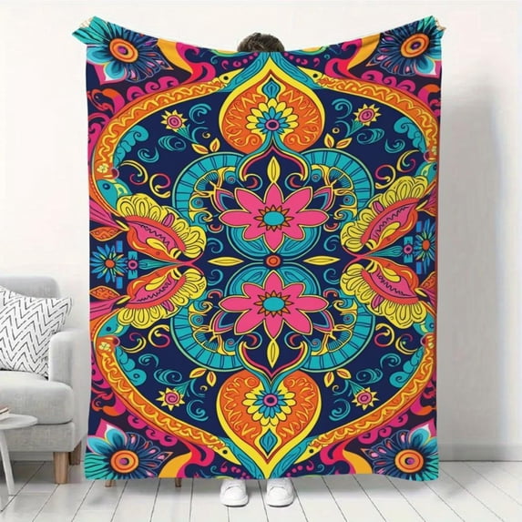 Bohemian Mandala Tapestry Wall Hanging & Bedspread Blanket - Psychedelic Multicolor Floral Meditaion Suitable for Bedroom, Living Room, Dorm - Hippie Style, 280gsm - Machine Washable Tapestry