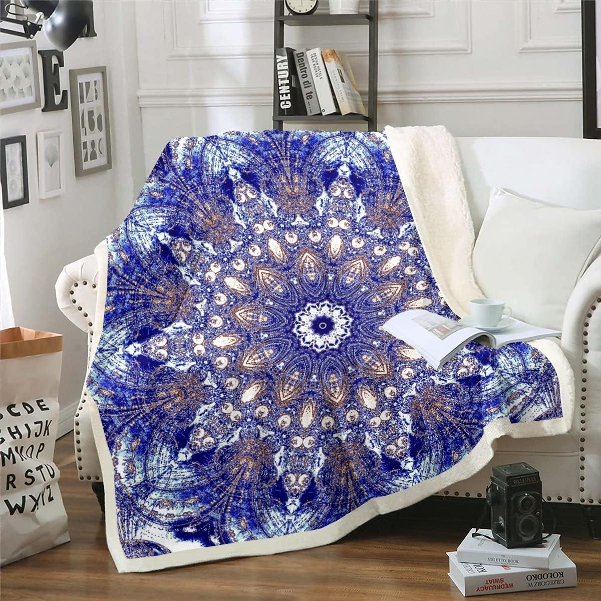 Bohemian Mandala Throw Blanket for Couch Vintage Fleece Blanket Navy Blue Persian Sherpa Blanket 40x50 Size Purple Blanket Hippie Abstract Art Bed Blanket Exotic Style Decor Walmart