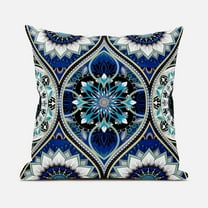 Bohemian Mandala Vector Indoor/Outdoor Pillow with Removable Cover in Blue White Turquoise16x16