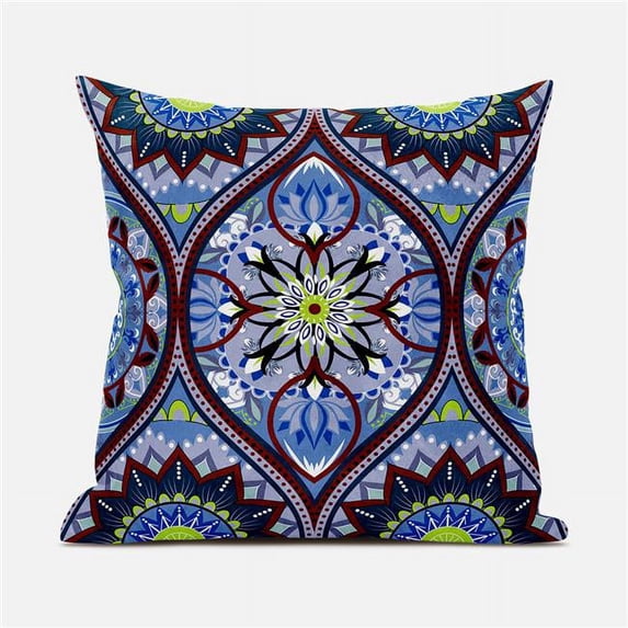 Bohemian Mandala Vector Throw Pillow with Removable Cover in Blue Green White 16x16