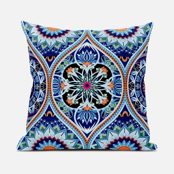 Bohemian Mandala Vector Throw Pillow with Removable Cover in Blue Orange Green 16x16