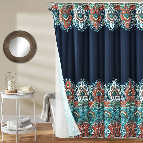 Bohemian Meadow Shower Curtain with Peva Lining and Rings 14Pcs Complete Set