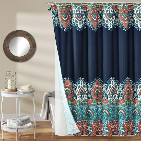 Bohemian Meadow Shower Curtain with Peva Lining and Rings 14Pcs Complete Set