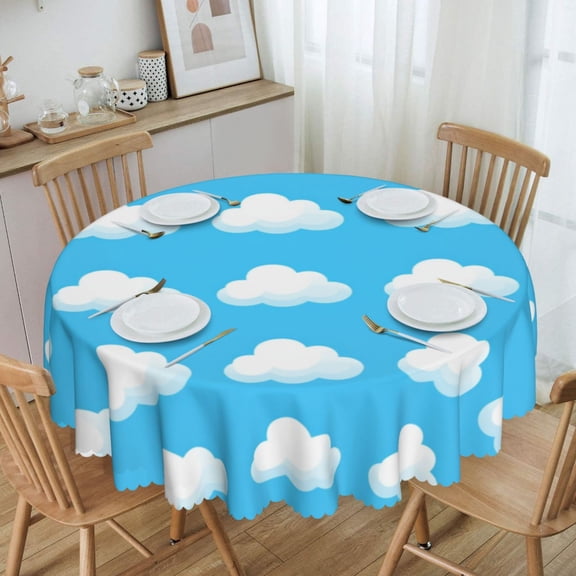 Blue Sky White Cloud Round Tablecloth Waterproof Oil Proof Spill Proof Table Cloth 70" for Camping, Dining, Indoor and Outdoor Table Cover