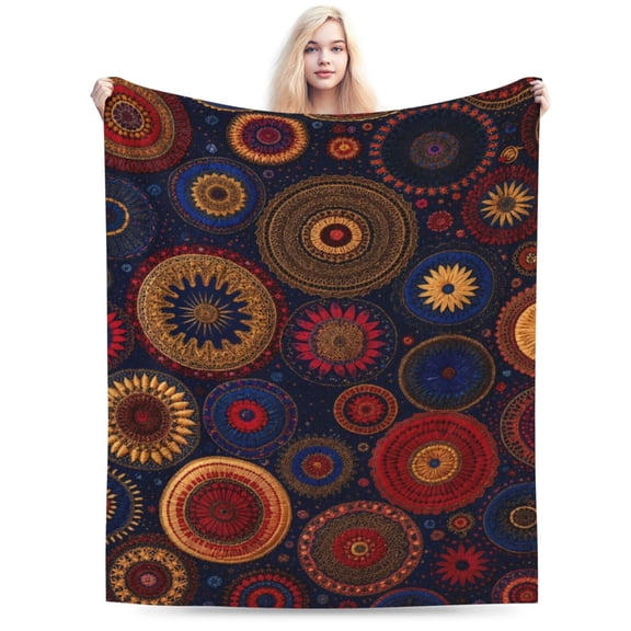 Bohemian Mexican Blanket for Women Men, Boho Mandala Circular Soft Lightweight All Season Throw for Home Decor, Couch, Bed, Camping, Travel and Gifts 50x40