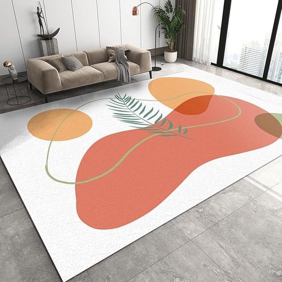 Bohemian Mid-Century Geometric Colorful Overlay Area Rug, Modern Simple And Green Leaf Curve Bedroom Rug, Washable Breathable Durable Carpet For Room Sofa Living Room Home Decor 1x2ft