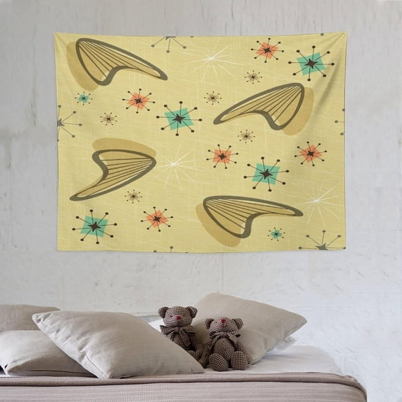 Bohemian Mid Century Tapestry, Retro Abstract Atomic Geometric Art Printed Tapestries Home Decor for Living Room Bedroom Decoration 40in Wx30in H (10276cm)