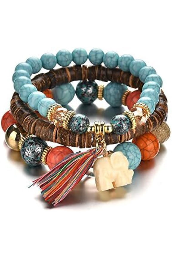 Bohemian Mix Bead Multi Layer Versatile Statement Bracelets, Boho Stackable Beaded Strand Stretch Bangles Bracelets, Tassel Charm Jewelry Gift