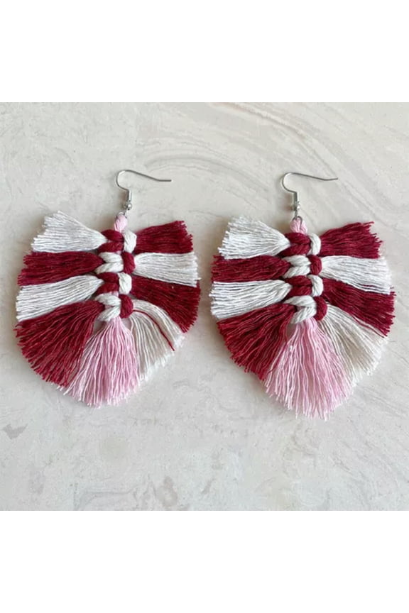 Bohemian Mixed Color Cotton Macrame Fringe Tassel Statement Women Boho Earrings
