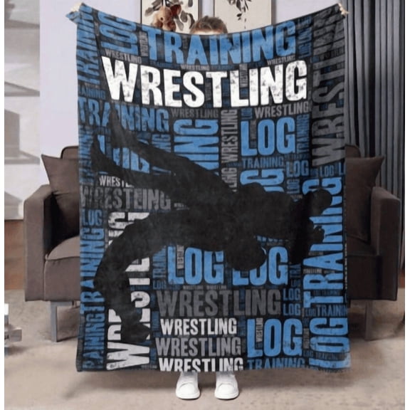 Wrestling-Themed Fleece Blanket | 30*40in Multiple Sizes | Bold TRAINING Print & Wrestler Silhouettes | Soft All-Season Multi-Use, Gift for Wrestling Fans