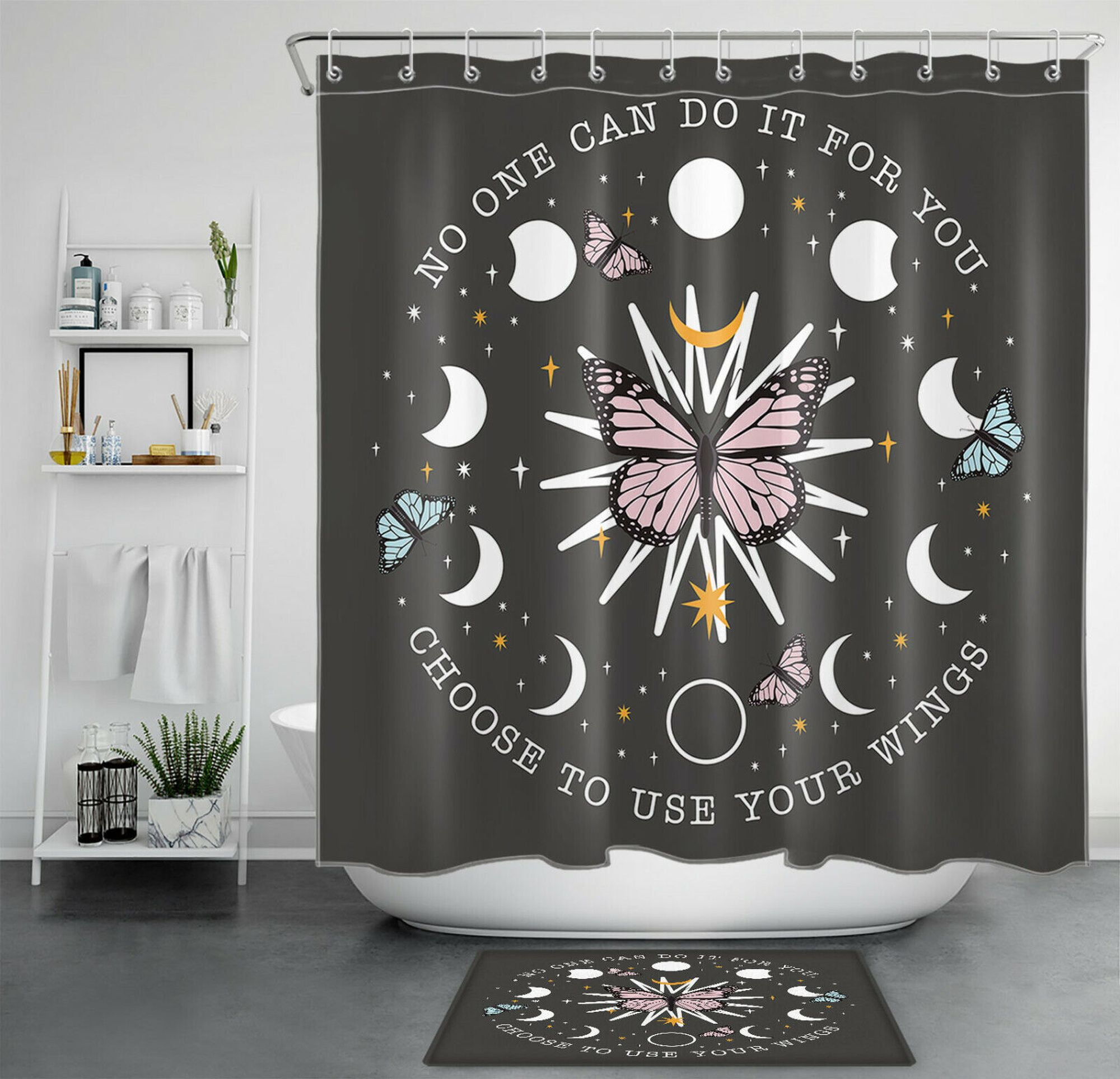 Bohemian Moon Phase Butterfly Shower Curtain Set Funny Slang For bohemian-moon-phase-butterfly-shower-curtain-set-funny-slang-for