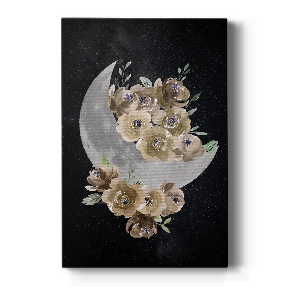 Bohemian Moon Beige and Black Floral Canvas Art