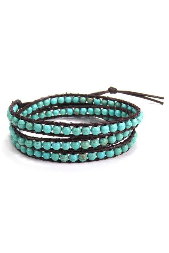 Bohemian Multi Layer Blue Turquoise Stone Tribal Beaded Wrap Leather Bracelet