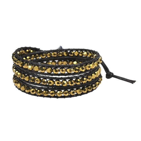 Bohemian Multi Layer Gold Muse Crystal Tribal Beaded Wrap Leather Bracelet