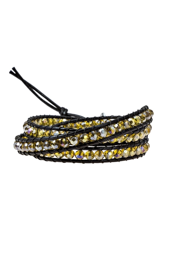 Bohemian Multi Layer Yellow Muse Crystal Tribal Beaded Wrap Leather Bracelet