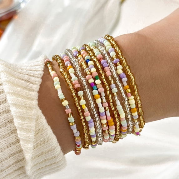 Bohemian Multi Layered Bracelet, Handcrafted Beaded Crystal Stretch Cuff, Colorful Glass Bead Jewelry, Statement Bangle For Women Outfits