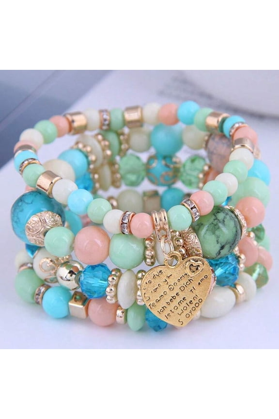 Bohemian Multi-Strand Beaded Wrap Bracelet Set Style 15 - 4 Pieces Pastel