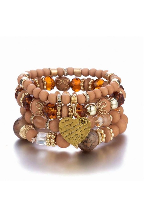 Bohemian Multi-Strand Beaded Wrap Bracelet Set Style 5 - 4 Pieces Warm